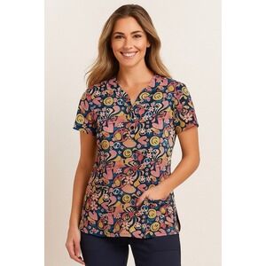 Samantha Mara Scrub Top Womens Medium Peace, Love, & Happiness 4 Way Stretch Top